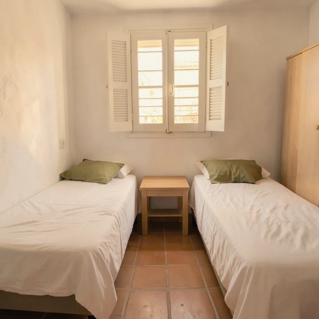 Segundo dormitorio: Segundo dormitorio con dos camas individuales recién hechas
